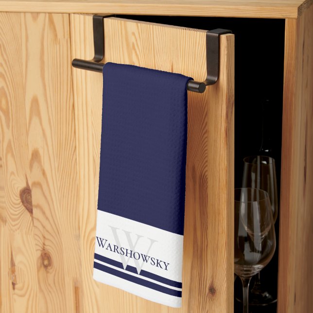 Modernes Familienmonogramm Navy Blue Kitetücher Geschirrtuch (Drittel gefaltet)