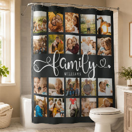 Modernes Familienskript 20 Foto Collage Chic Gray Duschvorhang