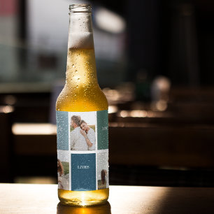 Modernes Family Collage Foto   Liebe leben hier Bierflaschenetikett