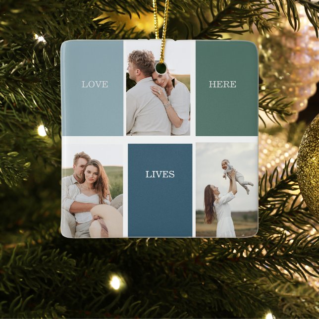 Modernes Family Collage Foto | Liebe leben hier Keramikornament (Von Creator hochgeladen)