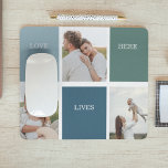 Modernes Family Collage Foto | Liebe leben hier Mousepad<br><div class="desc">Einführung des Fotos "Moderne Collage Family" | Liebe Live Here" Geschenk - ein wunderschöner und personalisierter Sake, der die Liebe und Wärme Ihrer Familie feiert. Dieses einzigartige Collage Foto ist eine perfekte Ergänzung zu Ihrer Wohngestaltung, indem es wertvolle Momente und Erinnerungen einfängt, die die einzigartige Reise Ihrer Familie bestimmen.Die Inschrift...</div>