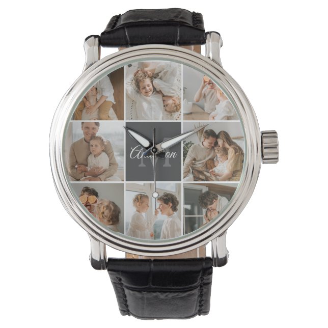 Modernes Family Collage Foto & Personalisierte Ges Armbanduhr (Vorderseite)
