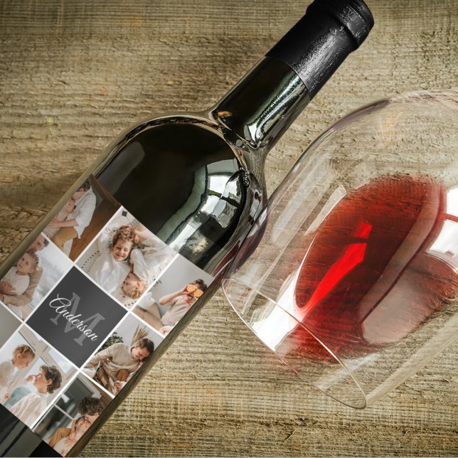 Modernes Family Collage Foto & Personalisierte Ges Weinetikett (Von Creator hochgeladen)