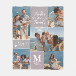 Modernes FAMILY-Collage Monogram Name 5 Fotos Fleecedecke
