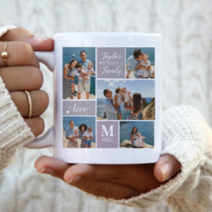 Modernes FAMILY-Collage Monogram Name 5 Fotos Zweifarbige Tasse