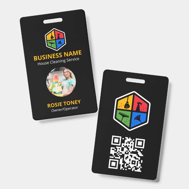 Modernes Farb-Logo-Hausreinigungsdienst-QR-Code Ausweis (Vorder- & Rückseite)