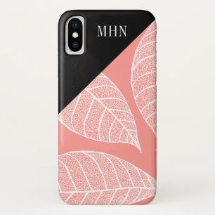 Modernes Farbblock- und Leaf-Skelettmonogramm Case-Mate iPhone Hülle