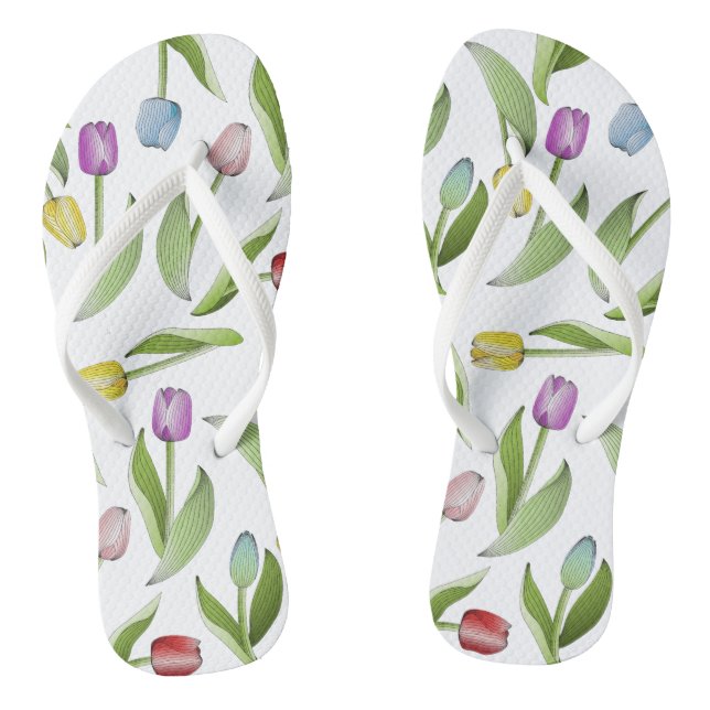 Modernes, farbenfrohe Tulip Blume Muster Flip Flops (Fußbett)