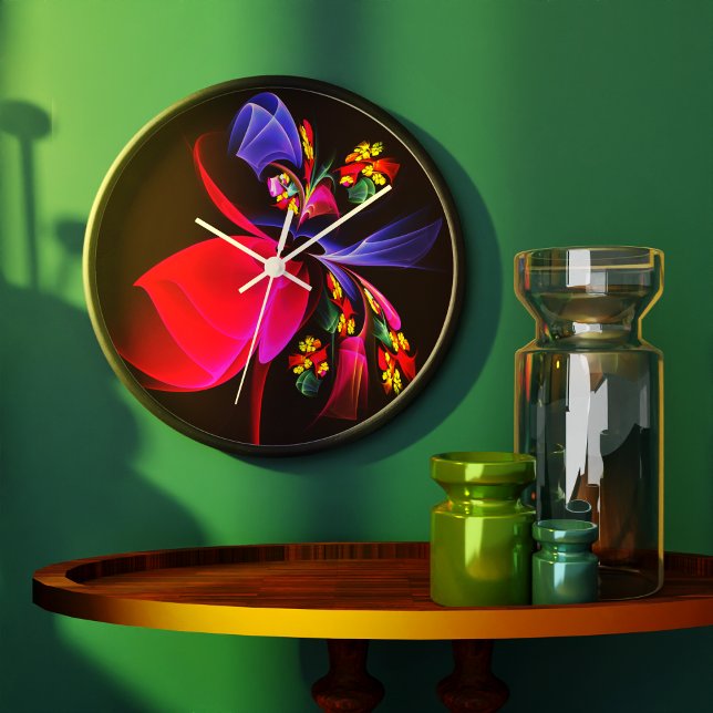 Modernes, farbenfrohes Abstraktes Kunstmuster #06 Große Wanduhr (Modern Colorful Floral Abstract Art Pattern #06 Clock)