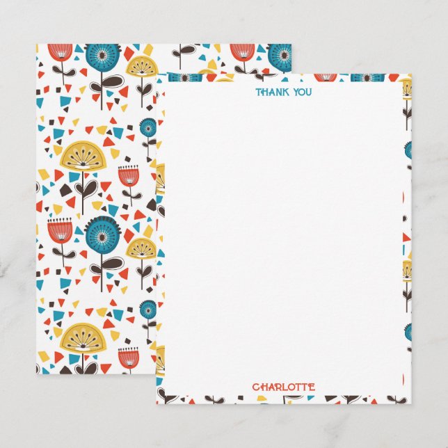 Modernes, farbenfrohes Blumenmuster aus dem Mittel Dankeskarte (Vorne/Hinten)