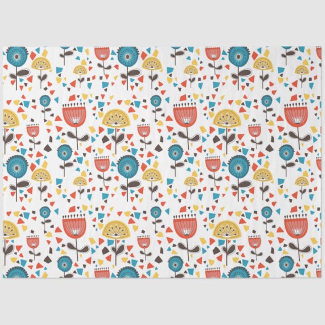 Modernes, farbenfrohes Blumenmuster aus dem Mittel Seidenpapier (Vorderseite)