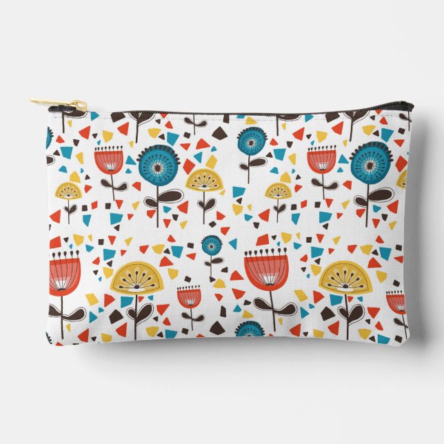 Modernes, farbenfrohes Blumenmuster aus dem Mittel Zubehörtasche (Vorderseite)