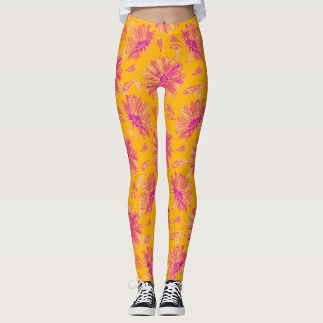 Modernes, farbenfrohes, florales Muster Leggings (Vorderseite)