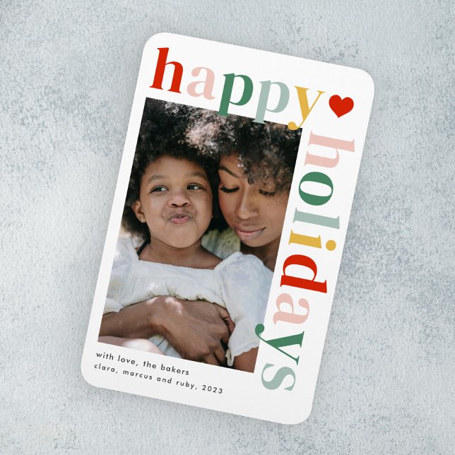 Modernes, farbenfrohes Happy Holidays Foto Magnet (Modern colorful typography happy holidays photo holiday card magnet.)