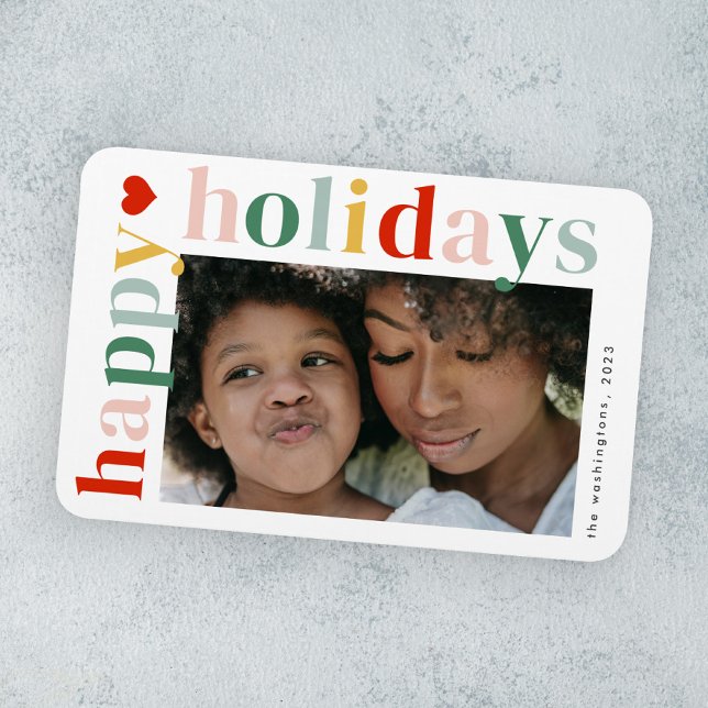 Modernes, farbenfrohes Happy Holidays Foto Magnet (Modern colorful typography happy holidays photo holiday card magnet.)