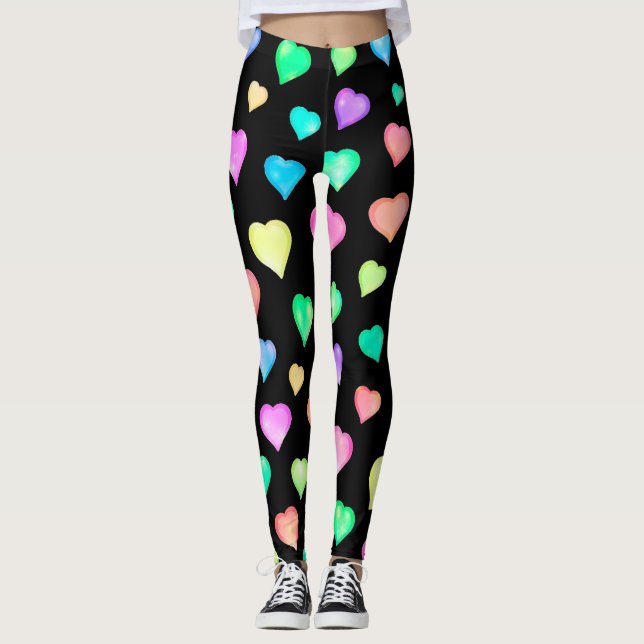 Modernes, farbenfrohes Herzmuster Leggings (Vorderseite)