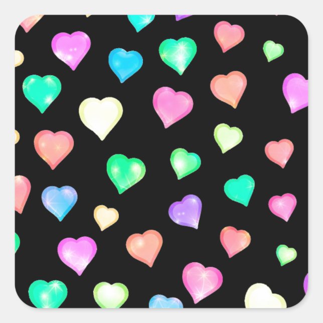 Modernes, farbenfrohes Herzmuster Quadratischer Aufkleber (Vorderseite)