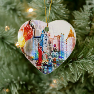 Modernes farbenfrohes NYC-Herz Keramik Ornament