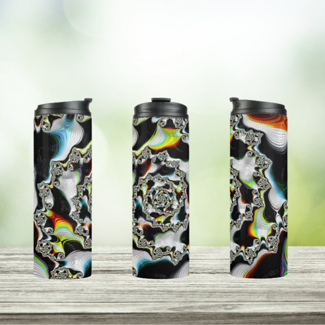 Modernes, farbenfrohes psychedelisches Spiral-Frak Thermosbecher (Von Creator hochgeladen)
