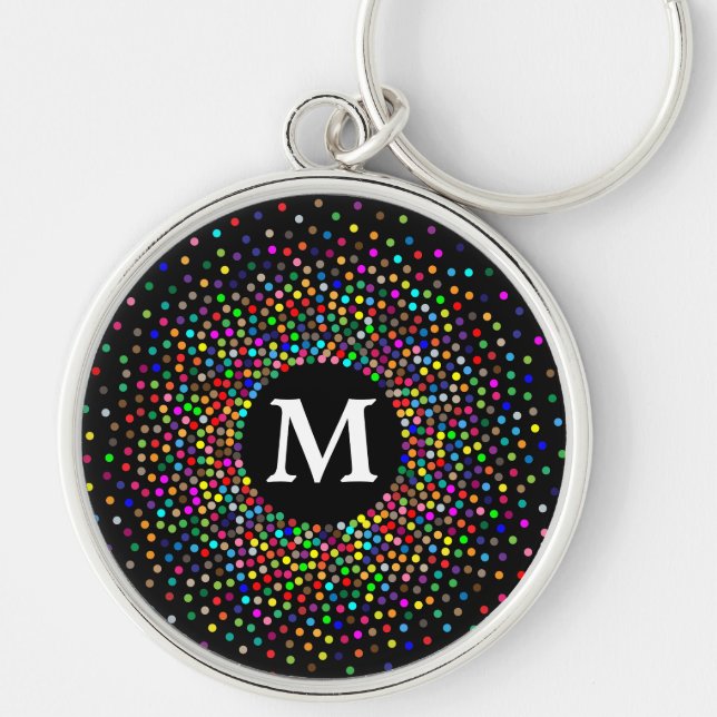 Modernes, farbenfrohes Punktmuster mit MONOGRAM Schlüsselanhänger (Vorne)