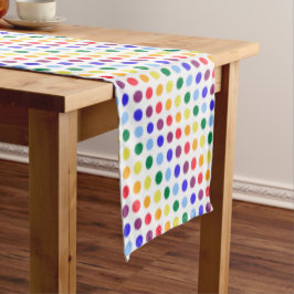 Modernes, farbenfrohes Regenbogen Polka Dots Muste Kurzer Tischläufer