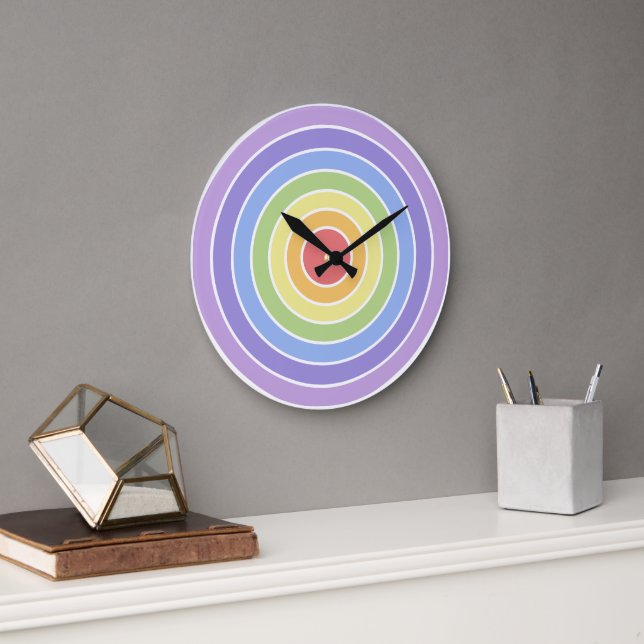 Modernes, farbenfrohes Regenbogenfarbenmuster Große Wanduhr (Büro)