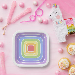 Modernes, farbenfrohes Regenbogenfarbenmuster Pappteller