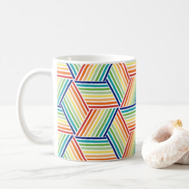 Modernes, farbenfrohes Regenbogenkuppelmuster Kaffeetasse (Mit Donut)