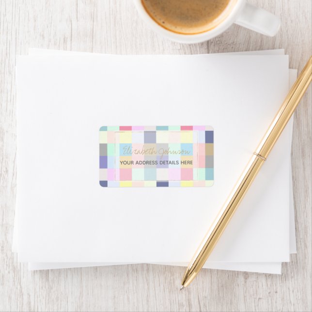 Modernes, farbenfrohes Schachbrett Adressaufkleber (Insitu)