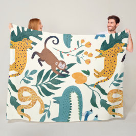 Modernes, farbenfrohes Wildtier im Dschungel Blau Fleecedecke