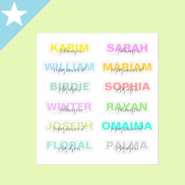 Modernes, farbiges Script mit vollen Namen, beste  Aufkleber (Modern Handwritten Colored Script Full Names, Elegant & Best Waterproof Stickers for Girls and boys)