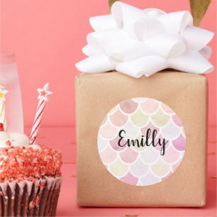 Modernes, farbiges Wasserfarbenmuster - Meerjungfr Runder Aufkleber