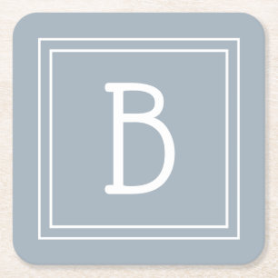 Modernes Farmhaus mit monogrammiertem blau-weißem  Rechteckiger Pappuntersetzer