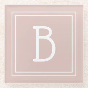 Modernes Farmhaus-Monogramm Rosa & Weiße Initiale Glasuntersetzer