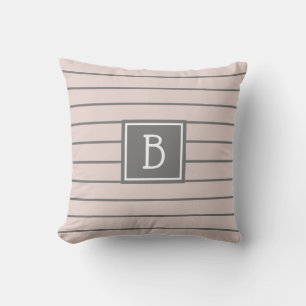 Modernes Farmhouse-Monogramm Rosa & Grau Gestreift Kissen