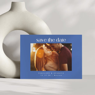 Modernes, feines Blau und Weiß Foto Hochzeitssomme Save The Date