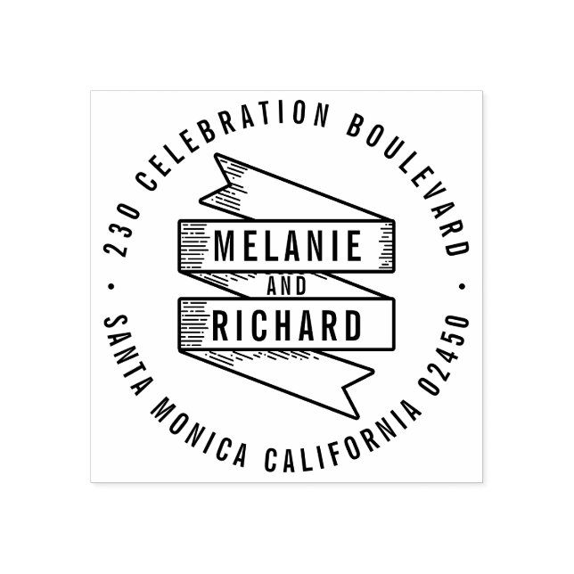 Modernes, feines Hochzeitsbanner & Round-Rücksende Gummistempel (Prägung)