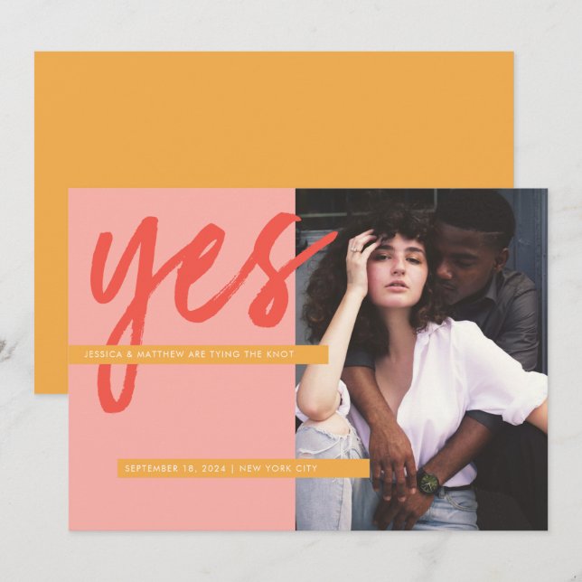 Modernes, feines Korallenrosa Foto Save the Date Einladung (Vorne/Hinten)