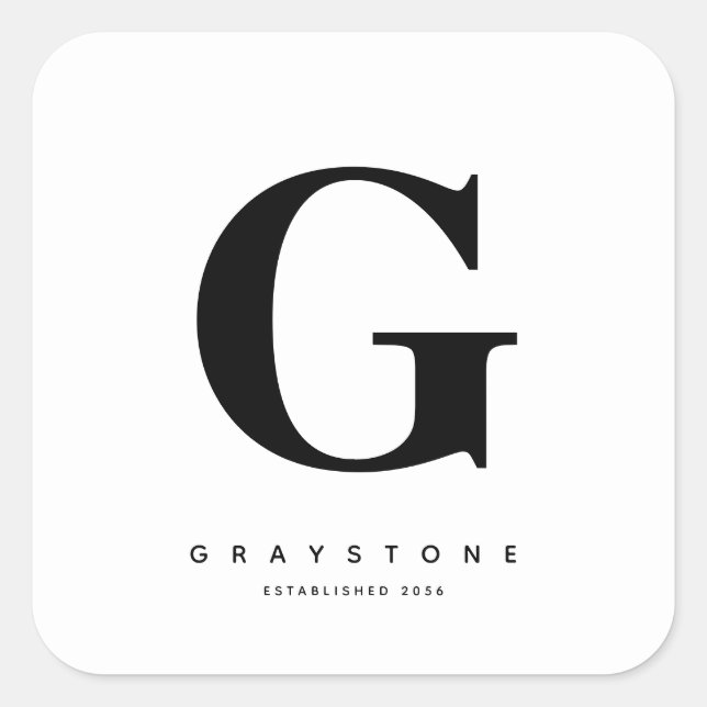 Modernes, feines Monogramm Name Schwarz/Weiß Quadratischer Aufkleber (Vorderseite)