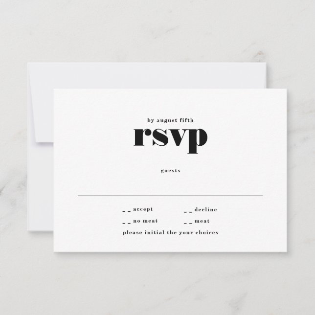 Modernes, feines Premium Black Funky Wedding RSVP Karte (Vorderseite)