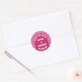 Modernes, feines Retro-Hochzeitdatum Save the Date Runder Aufkleber