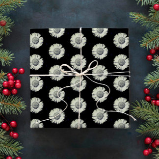 Modernes, feines Schwarz-Weiß-Daisy-Muster stilvol Geschenkpapier