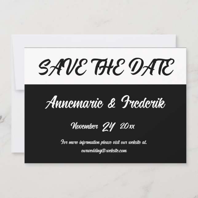 Modernes, feines Schwarz-Weiß-Script Save The Date (Vorderseite)