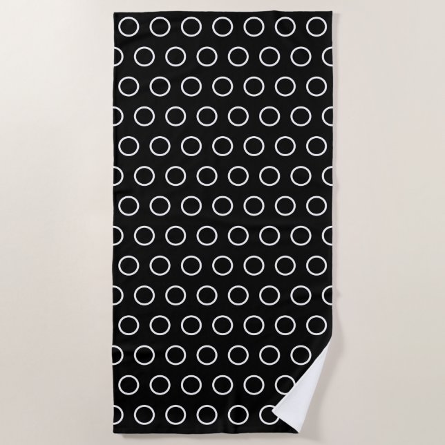 Modernes, feines Schwarz-weißes Circle Pattern Strandtuch (Vorderseite)