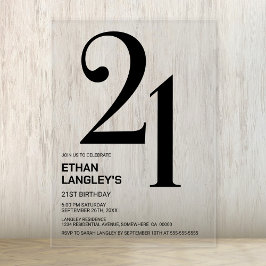 Modernes, feines Schwarzes Party 21. Geburtstag Acryleinladungen