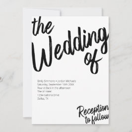 Modernes, feines Script Black & White Wedding Einladung