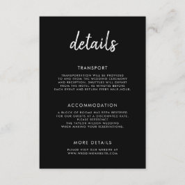 Modernes, feines Skript Schwarz-weiße Hochzeitsdet Begleitkarte