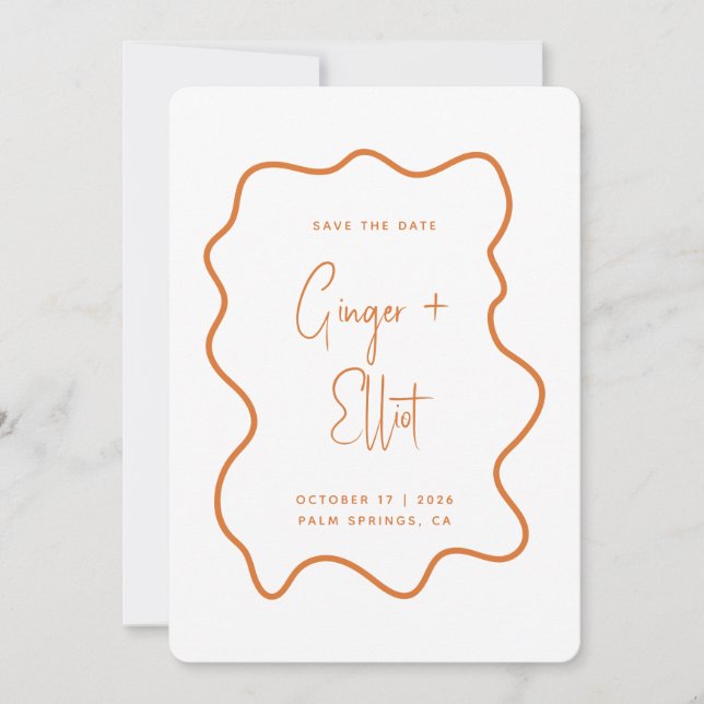 Modernes, feines Wavy Frame Burnt Orange Foto Wedd Save The Date (Vorderseite)