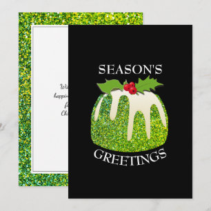Modernes festes Pudding Green   Glitzer   Christma Feiertagskarte