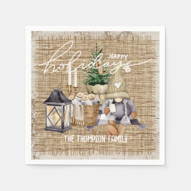 Modernes festliches Aquarellhaus Weihnachten Serviette (Vorderseite)